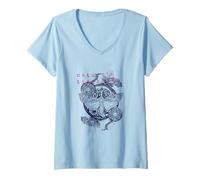 Donna Nature's Timeshift - Illustrazione Botanica surreale Maglietta con Collo a V