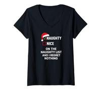 Donna Naughty List And I Regret Nothing Funny Xmas Maglietta con Collo a V