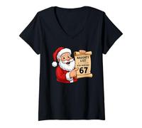 Donna Naughty List Kids Who Say 67 Funny Christmas Six Seven Meme Maglietta con Collo a V
