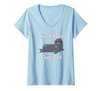 Donna Nauset Beach Orleans Rustic Whimsy Cute Harbour Seal Coastal Maglietta con Collo a V