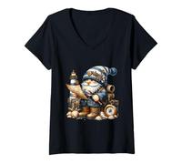 Donna Nautical GNOME for Men Lighthouse Keeper And Boat Captain Maglietta con Collo a V