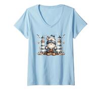 Donna Nautical Lighthouse GNOME for Women And Men Funny Boating Maglietta con Collo a V