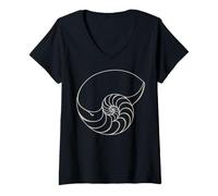 Donna Nautilus Shell Fibonacci Spiral Math Art Maglietta con Collo a V