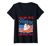 Donna Navigando nella Storia Columbus' Way Indigeno Columbus Day Maglietta con Collo a V