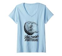 Donna Nazaré Portogallo Surf Surfer Surf Wave Maglietta con Collo a V