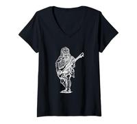 Donna Neanderthal Suonare Chitarra Divertente Chitarrista Rock Musicista Arte Maglietta con Collo a V