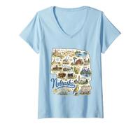 Donna Nebraska, NE, USA, Mappe, Icone Maglietta con Collo a V