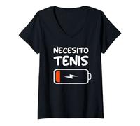 Donna Necesito Tenis - Tennis Batteria Scarica per Tennista Maglietta con Collo a V