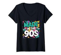 Donna Negli anni '90 Cool Retro Cassette Nostalgia Pop Maglietta con Collo a V
