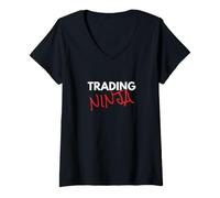 Donna Negoziare con Ninja Fun Trader Maglietta con Collo a V