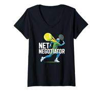 Donna Negoziatore Rete Tennis Player Art Maglietta con Collo a V
