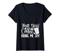 Donna Negozio Dell'usato And Coffee Bring Me Joy Love Thrifting Maglietta con Collo a V