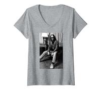 Donna Neil Young Folk Rock Singer Ritratto di AJ Barratt Maglietta con Collo a V