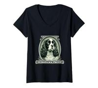 Donna Nel Cavalier King Charles Spaniel ci fidiamo di Funny Vintage Dog Maglietta con Collo a V