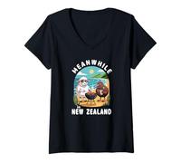 Donna nel frattempo in Nuova Zelanda Kiwi Sheep BBQ Summer Souvenir Maglietta con Collo a V
