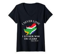 Donna Nelson Mandela Motivational I Never Lose, Mandela Day Maglietta con Collo a V