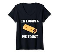 Donna Nem Food Funny Spring Roll Simple Quote in Lumpia We Trust Maglietta con Collo a V