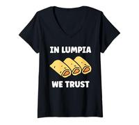 Donna Nem Food Funny Spring Roll Simple Quote in Lumpia We Trust Maglietta con Collo a V