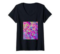 Donna Neon Pulse Symphony, Arte Astratta Maglietta con Collo a V
