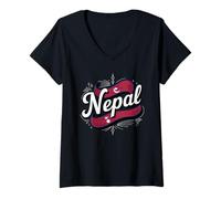 Donna Nepal Flag Vintage Style Nepali Heritage Pride Maglietta con Collo a V