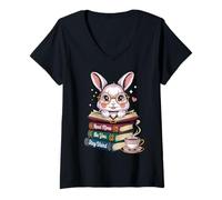 Donna Nerd Bunny Leggi Libri Sii Te Stesso Rimani Strano Amante dei Libri Maglietta con Collo a V