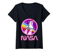Donna Nerdy NASA Rainbow Rocket Launch Ragazze Insegnante di Scienze Maglietta con Collo a V