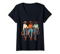 Donna Nero Africano Americano Cowgirl Paese Occidentale Texas Rodeo Maglietta con Collo a V