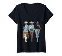 Donna Nero Africano Americano Cowgirl Paese Occidentale Texas Rodeo Maglietta con Collo a V