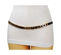 Donna Nero Fascia Elastica Pantalone Jeans Anello Divertente Cintura Oro Metallo