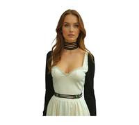 Donna Nero Finto Camoscio Cravatta Avvolgere Moda Cintura Oro Pendente Turchese