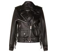 Donna Nero Frangia Pelle Biker Giacca Brando con Nappa Moto pelle Bovina