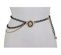 Donna Nero Metallo Catena Moda Elegante Festa Cintura Onda Oro Leone Charm XS S