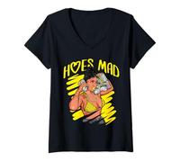 Donna Nero Ragazza Boss Babe x Zappe Mad x Pila di soldi Maglietta con Collo a V