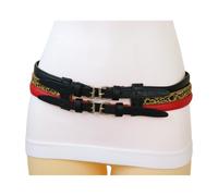 Donna Nero Rosso Leopardo 3 Skinny Connected Rétro Urban Belt Doppia Fibbia S M