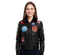 Donna Nero Top Gun Tom Cruise pelle di Pecora Collare A2 Bombardiere Pelle