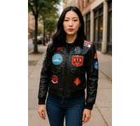 Donna Nero Top Gun Tom Cruise pelle di Pecora Colletto A2 Bombardiere Pelle