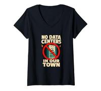 Donna Nessun Data Center nella Nostra protesta della Farm di Town Server Maglietta con Collo a V