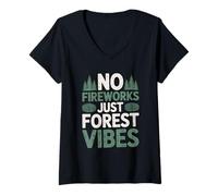 Donna Nessun fuochi d'artificio Solo Forest Vibes 4 luglio Camping Maglietta con Collo a V