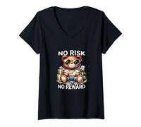 Donna Nessun rischio nessun ricompensa Hustle Teddybear Streetwear look Maglietta con Collo a V
