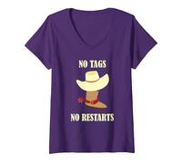 Donna Nessun Tag No Riavvia Linea Danza Cowboy Hat Country Music Maglietta con Collo a V, Viola, XL