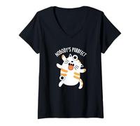 Donna Nessuno Purrrfect Funny Cat Pun Maglietta con Collo a V