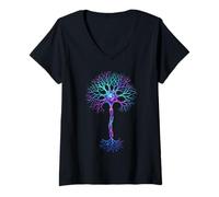 Donna Neurobiologia Neurone Cellula Cervello Scienza Gradiente Stile Maglietta con Collo a V