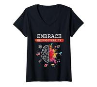 Donna Neurodiversità Abbraccia ADHD Autismo ASD Awareness Gift Maglietta con Collo a V