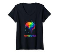 Donna Neurospicy Rainbow Brain Introvert Neurodivergent Pride Maglietta con Collo a V
