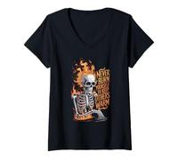 Donna Never Burn Yourself Skeleton on Fire Citazione Maglietta con Collo a V