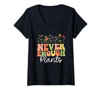 Donna Never Enough - Motivo floreale colorato, stile retrò Maglietta con Collo a V