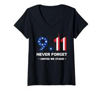 Donna Never Forget 11 Settembre 2001 Memorial Day Bandiera Americana Maglietta con Collo a V