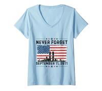 Donna Never Forget 11 settembre 2001 Memorial Day Bandiera americana Maglietta con Collo a V