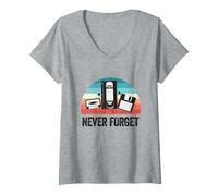 Donna Never Forget Floppy Disk VHS Cassette con Grafica Divertente Unisex Maglietta con Collo a V