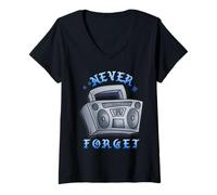 Donna Never Forget Ghetto Blaster Vintage 80s 90s Hip Hip Maglietta con Collo a V